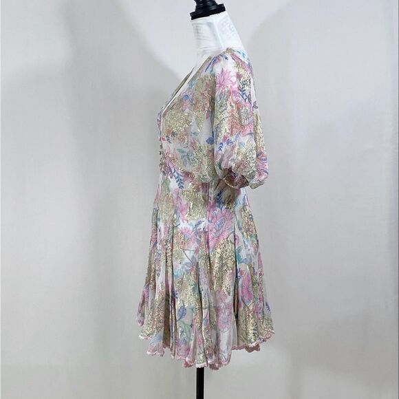 HEMANT & NANDITA Metallic Floral Puff-Sleeve Minidress size L - Picture 5 of 12